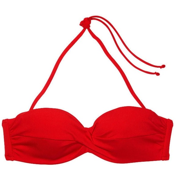 Victoria’s Secret Mallorca Twist Front Red Ribbed Bandeau Bikini Top Size 34D - Picture 4 of 14